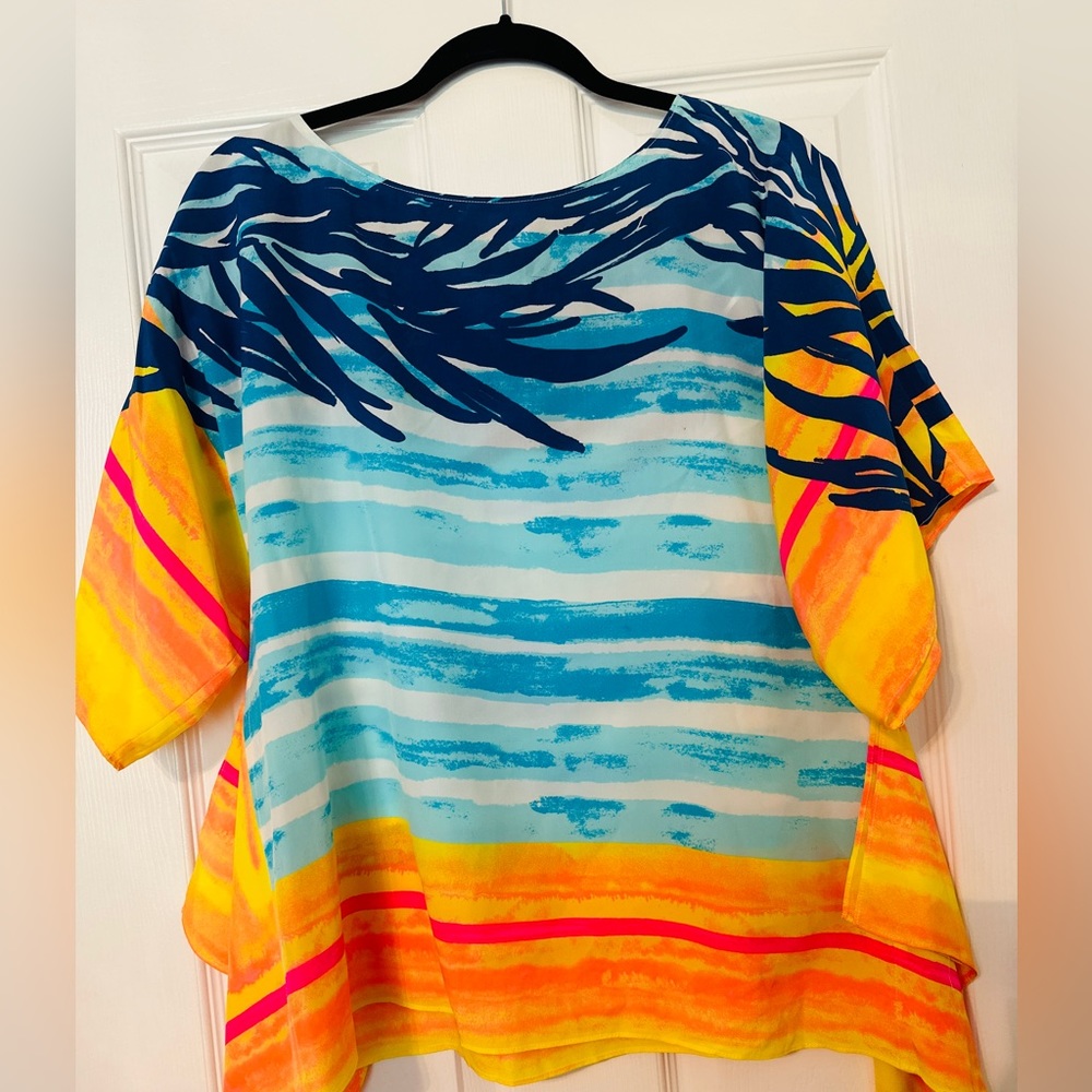 Lilly Pulitzer Turquoise, Navy, Yellow & Orange Tropical Striped Tunic